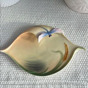 FRANZ collectable Leaf-Shaped Ceramic Dish with Dragonfly Design